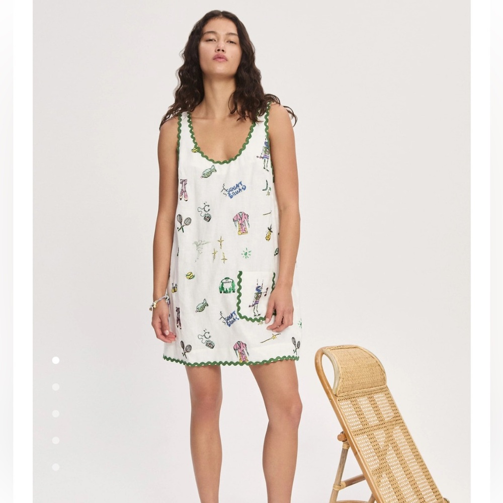 Alemais Play Embroidered Linen Sleeveless Dress Size 6